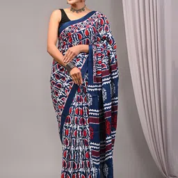 PALLO LATKE Dabu Printed Pure Cotton Block Print Saree-image-9