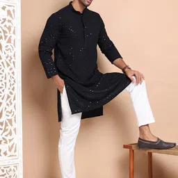 Anouk Men Floral Embroidered Regular Sequinned Pure Cotton Kurta with Pyjamas-7