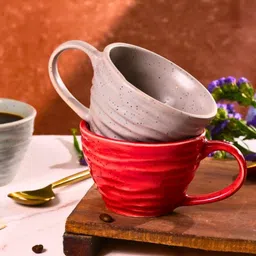 WEAVING HOMES Red & Grey Textured Ceramic Glossy Cups Set of Cups and Mugs image 2