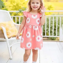 Kidotsav Girls Floral Printed Flutter Sleeve Fit & Flare Dress-picture-5