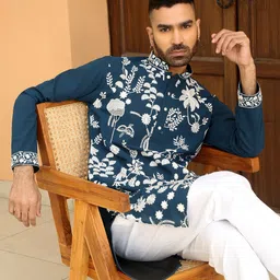 KRAFT INDIA LUXE Ethnic Motifs Embroidered Mandarin Collar Georgette Kurta-47