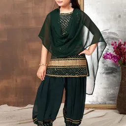 Aarika Girls Geometric Sequinned Embroidered Straight Kurti With Patiala & Dupatta-picture-48
