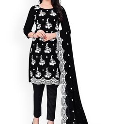 HERE&NOW Floral Embroidered Thread Work Silk Georgette Unstitched Dress Material-image-29