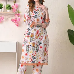 BKApparels Women Floral Printed Cotton Kurta with Trousers-picture-40