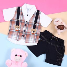 V-Mart Boys Short Sleeves Shirt With Shorts With Waistcoat-image-130