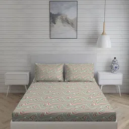 Living scapes by Pantaloons Green & Red Printed 220TC King Bedsheet Set 2.74 m x 2.74 m-image-26