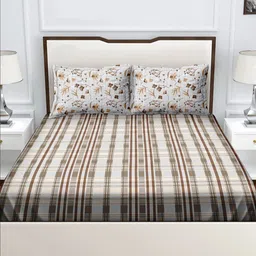 Myntra Elegant Homes Brown & Blue Ethnic Motifs 180 TC Queen Bedsheet with 2 Pillow Covers-image-60