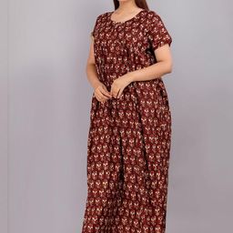 AAKARSHANA CREATION Orange Pure Cotton Maxi Printed Nightdress-image-86