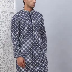 Jompers Men Floral Embroidered Sequinned Floral Kurta-image-55