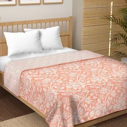 tundwal's Orange & White Floral Printed Pure Cotton 210 GSM AC Room Single Bed Dohar-image-43