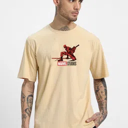 VEIRDO Men Deadpool Graphic Printed Pure Cotton Oversized T-shirt-image-83