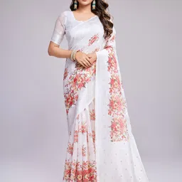 SHRIMAY Floral Linen Blend Saree-picture-15