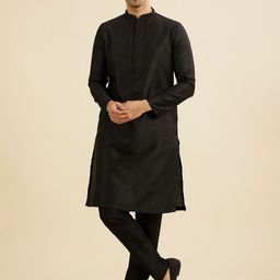 Manyavar Floral Woven Design Mandarin Collar Sequinned Straight Kurta With Pyjamas-3