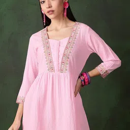 Sangria Floral Thread Work Embroidered A-Line Kurti-picture-55