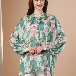 FASHOR Women Floral Printed Mandarin Collar A-Line Regular Kurti-picture-17