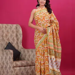 Vanedik Floral Pure Cotton Block Print Saree-54