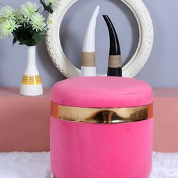 Shadowkart Pink & Gold-Toned Velvet Round Pouffes Ottomans Stool-image-55