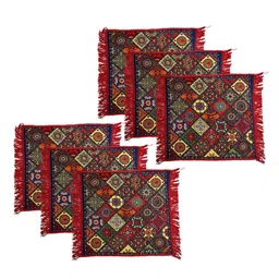 Kuber Industries 6-Pcs Red & Beige Printed Pooja Mats-34