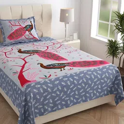 HOMELINE Jaipuri Blue Printed Pure Cotton 144 TC Single Bedsheet Set 1.82 x 1.21 m-image-7