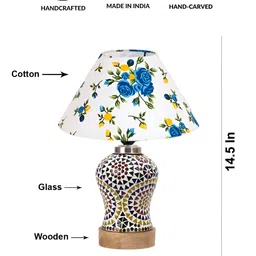 Devansh White Printed Wood Traditional Abstract Shaped Table Lamp image 4