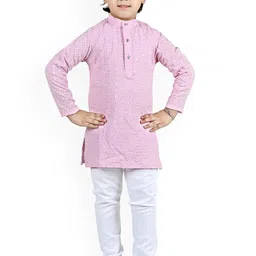 BT DEZINES Boys Floral Embroidered Regular Chikankari Kurta with Pyjamas-image-38