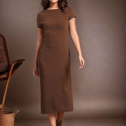 DressBerry Women Boat Neck Sheath Midi Dress-image-25