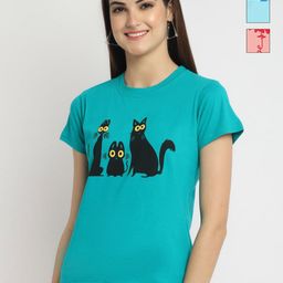 Dreambe Women Pack of 3 Looney Tunes Graphic Printed Round Neck Cotton T-shirts-picture-11