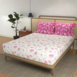 URBAN SPACE Divine Pink Printed 144 TC Cotton Double Queen Bedsheet & 2 Pillow Covers-picture-14