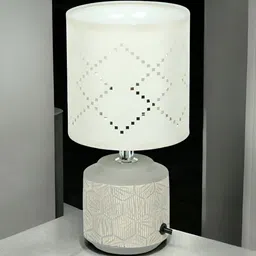 TAYHAA White Textured Ceramic Traditional Cylindrical Shaped Table Lamp-29