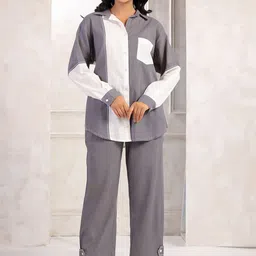 ARAVALII Colorblocked Pure Cotton Shirt & Trouser Co-Ords-image-24