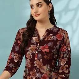 Anouk Floral Print Mandarin Collar Shirt Style Top-picture-38