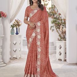Mitera Floral Printed Embroidered Saree-picture-16