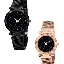 CSAMON Women Pack of 2 Embellished Dial Analogue Watch GR_379_black_roseGold_12_Daimouns-image-98