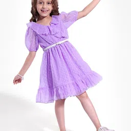 Hola Bonita Girls Puff Sleeve Georgette Fit & Flare Dress-44