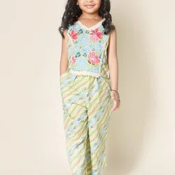 LIL PITAARA Girls Floral Printed Pure Cotton Top With Trousers-picture-19