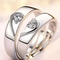 Zoey Unisex Set Of 2 Rhodium-Plated Cubic Zirconia-Studded Adjustable Couple Rings-16