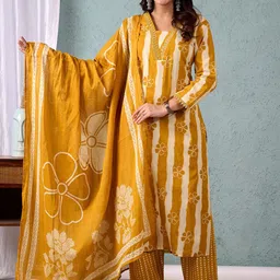 Varanga Women Striped Regular Pure Cotton Kurta with Trousers & With Dupatta-picture-24