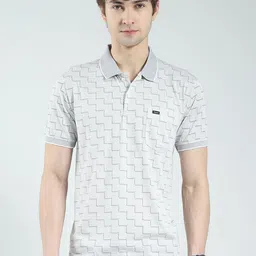 Monte Carlo Men Geometric Printed Polo Collar Cotton T-shirt-image-63