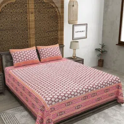 CLOTHOLOGY Red & White Ethnic Motifs 180 TC King Bedsheet with 2 Pillow Covers-image-90