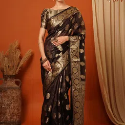 yourwish Floral Zari Organza Banarasi Saree-image-34