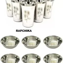 (Pack of 12) Combo Pack of 6 Designer bowl 200 ML & 6 Glass of 275 ml Glass Set Glass Set Water/Juice Glass-image-71