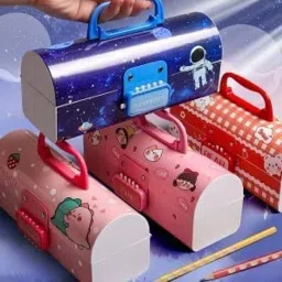 mira farmcraft Geometry Suitcase Style Pencil Box For School Student Boys with Code Lock Large Capacity Multi-Function Multi-Layer Compartment Storage Secret Compass Box Boys Art Metal Pencil Box image 5