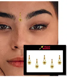 Comet Busters 5 Pcs Embellished Reusable Designer Bindis - Gold-Toned image 3