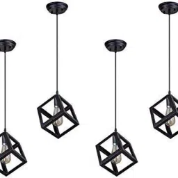 Black Cube Shape Modern Design Hanging Pendant Ceiling Lamp Light for Home,Dining Room,Bedroom,Living Room,Office Decor (Bulb Not Included) (Pack of 4) Pendants Ceiling Lamp-18