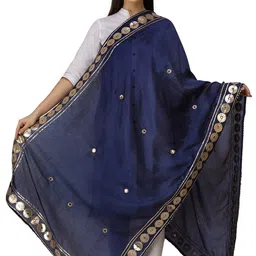 Exotic India Embroidered Patchwork Art Silk Dupatta-38