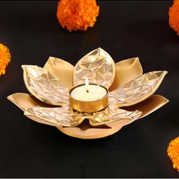 THE HOME CO. Gold-Toned Mosaic Lotus T-Light Candle Holder-image-19