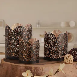 Homspurts Black & Gold Toned 3 Pieces Textured Tealight Holders-image-48