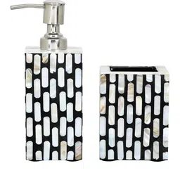 THE HOME CO. Grey & White 2 Pieces Printed Wooden Bathroom Accessories-25