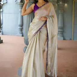 Peachmode Sequinned Art Silk Saree-image-1