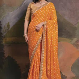 Mitera Bandhani Embroidered Pure Georgette Saree-image-30